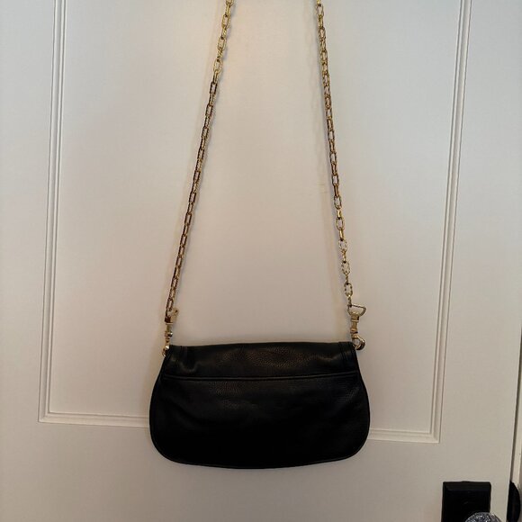 TORY BURCH Black Leather Amanda Logo Clutch Crossbody Chain Bag - Picture 6 of 13